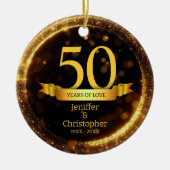 金ゴールドとブラックグリッター結婚編集年 セラミックオーナメント (正面)