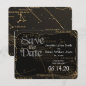 金ゴールドとブラックコンステレーションウェディング日付を保存 セーブザデート (正面/裏面)