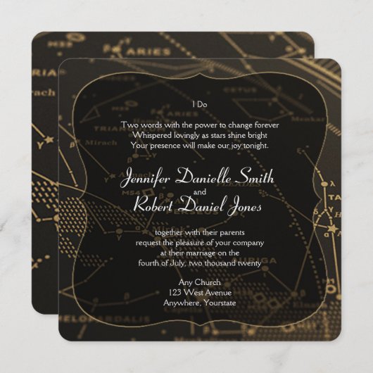 金ゴールドとブラックコンステレ結婚ステレーション 招待状 (正面/裏面)