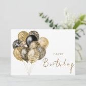 金ゴールドとブラックサファリバルーンハッピーバースデー カード (スタンド正面)