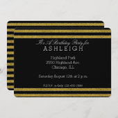 金ゴールドとブラックシックストライプ誕生日 招待状 (正面/裏面)