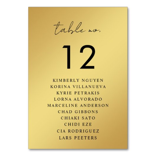 金ゴールドとブラックスクリプトのシーティンググラフの名結婚前 テーブルナンバー (裏面)