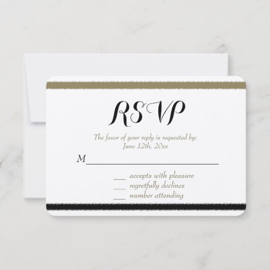 金ゴールドとブラックストライプのRSVP 出欠カード (正面)
