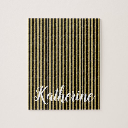 金ゴールドとブラックストライプパズルデイジー ジグソーパズル (縦)