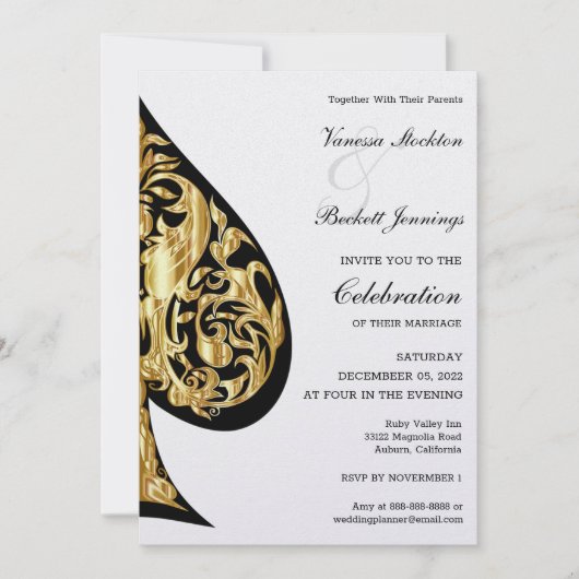 金ゴールドとブラックスペード結婚式招待状 招待状 (正面)