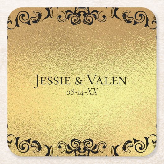 金ゴールドとブラックスワールゴシック結婚ズ スクエアペーパーコースター (正面)