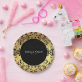 金ゴールドとブラックスワールゴシック結婚ズ ペーパープレート (パーティー)