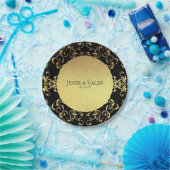 金ゴールドとブラックスワールゴシック結婚ズ ペーパープレート (パーティー)