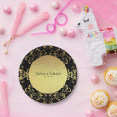 金ゴールドとブラックスワールゴシック結婚ズ ペーパープレート (パーティー)