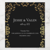 金ゴールドとブラックスワールゴシック結婚ズ ワインラベル (シングルラベル)