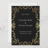 金ゴールドとブラックスワールゴシック結婚ズ 招待状 (正面)