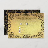 金ゴールドとブラックスワールゴシック結婚ズ 招待状 (正面/裏面)
