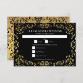 金ゴールドとブラックスワールゴシック結婚ズ 招待状 (正面/裏面)