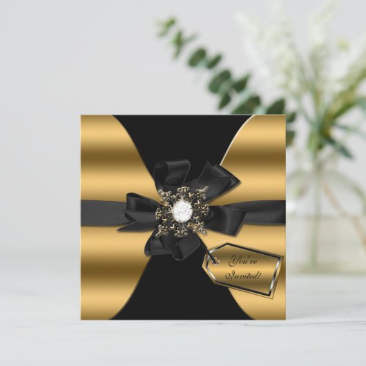 金ゴールドとブラックダイヤモンドのおじぎ招待状 招待状 (スタンド正面)