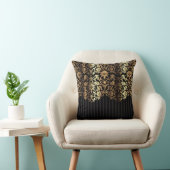 金ゴールドとブラックダマスクとストライプ クッション (椅子)