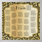 金ゴールドとブラックダマスクの結婚式のシーティングチャート ポスター (正面)