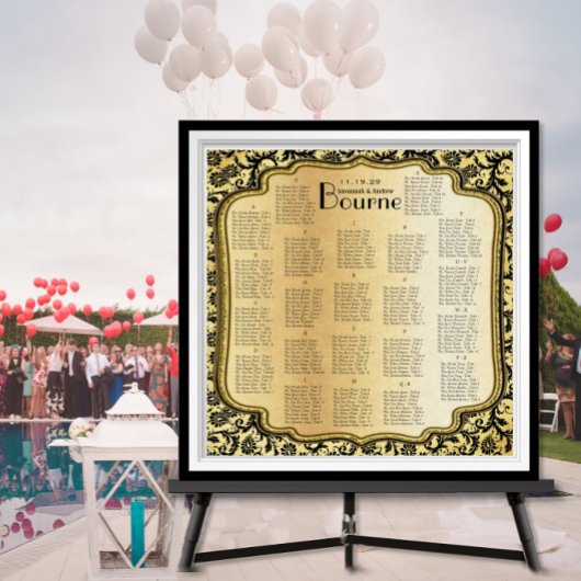 金ゴールドとブラックダマスクの結婚式のシーティングチャート ポスター