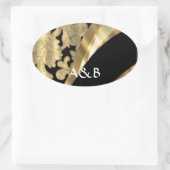 金ゴールドとブラックダマスクスワール 楕円形シール (バッグ)