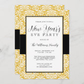 金ゴールドとブラックダマスクニューイヤーイブパーティー 招待状 (正面/裏面)