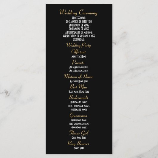 金ゴールドとブラックダマスク教会の結婚式プログラム プログラム (裏面)