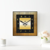 金ゴールドとブラックデコスタイルスクエアクロック スクエア壁時計 (ホーム)
