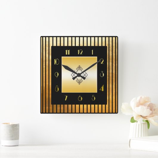 金ゴールドとブラックデコスタイルスクエアクロック スクエア壁時計 (ホーム)