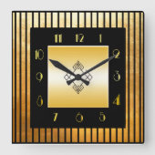 金ゴールドとブラックデコスタイルスクエアクロック スクエア壁時計 (正面)