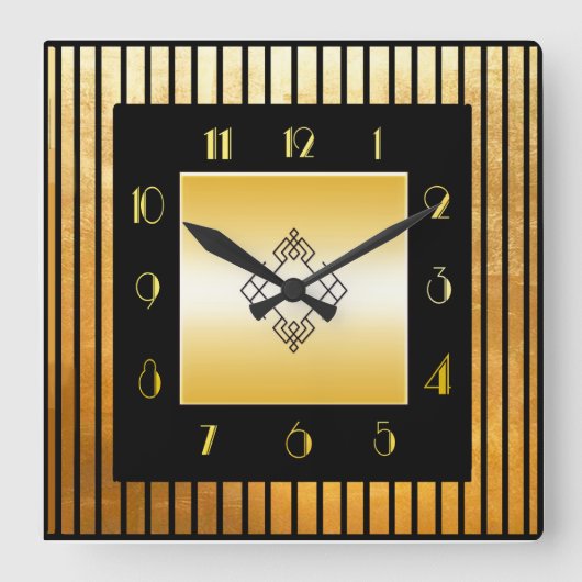 金ゴールドとブラックデコスタイルスクエアクロック スクエア壁時計 (正面)