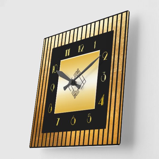 金ゴールドとブラックデコスタイルスクエアクロック スクエア壁時計 (傾斜)