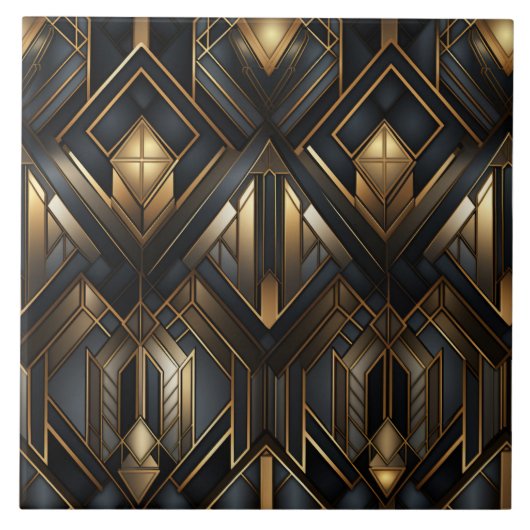 金ゴールドとブラックデコCityscapeビュー タイル (正面)