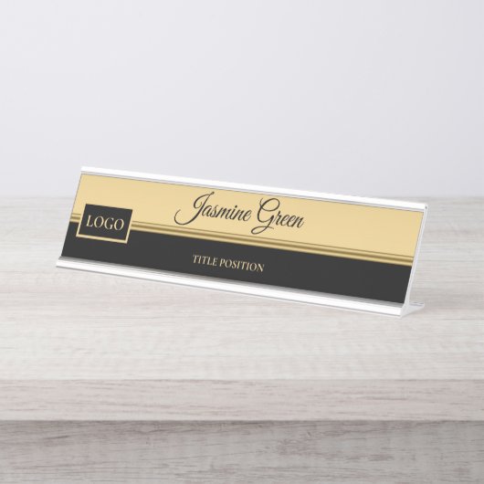 金ゴールドとブラックデスク名プレート デスクネームプレート (正面)
