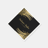 金ゴールドとブラックトロピカルパームパーソナライズされたリーフ スタンダードカクテルナプキン (角)