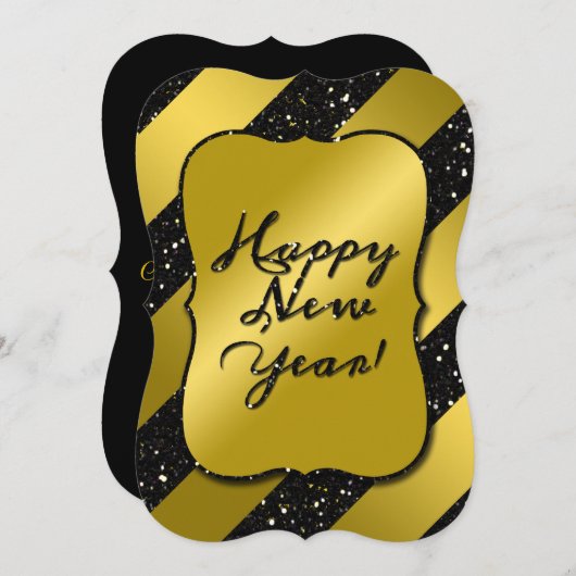 金ゴールドとブラックハッピーニューイヤーグリッターサテンルック (正面/裏面)