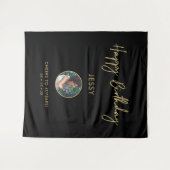 金ゴールドとブラックハッピーバースデーフォトパーティー背景 タペストリー (正面(横))