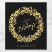 金ゴールドとブラックハッピーホリデー ワインラベル (シングルラベル)