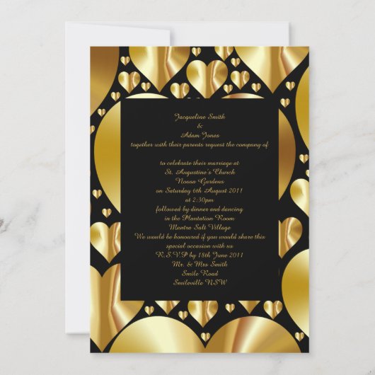 金ゴールドとブラックハートクラシック結婚式招待状 招待状 (裏面)