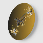 金ゴールドとブラックバタフライフローラアートゴールデンユーフォニー ラージ壁時計 (傾斜)