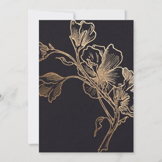 金ゴールドとブラックバラとバdsフローリー結婚ズ 招待状 (裏面)