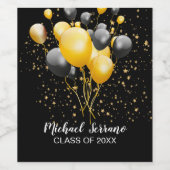 金ゴールドとブラックバルーン金ゴールド星の卒業 ワインラベル (シングルラベル)