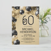 金ゴールドとブラックバルーン60番目の誕生日招待状 招待状 (スタンド正面)