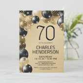 金ゴールドとブラックバルーン70番目の誕生日招待状 招待状 (スタンド正面)