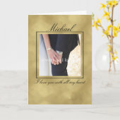 金ゴールドとブラックパーソナライズされたフォトラブ カード (黄色い花)