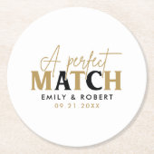 金ゴールドとブラックパーフェクト結婚マッチの贈り物 ラウンドペーパーコースター (正面)