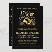 金ゴールドとブラックピセス〔占星術の〕十二宮図ベビーシャワー 招待状 (正面/裏面)