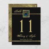 金ゴールドとブラックピーコックの羽根表番号 ポストカード (正面/裏面)