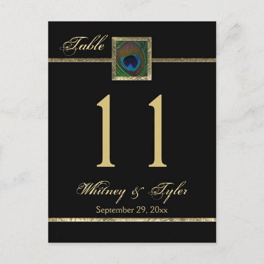 金ゴールドとブラックピーコックの羽根表番号 ポストカード (正面)