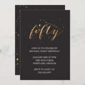 金ゴールドとブラックフィフティ誕生日 招待状 (正面/裏面)
