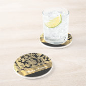 金ゴールドとブラックフローラのダマスク コースター (側面)