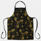 金ゴールドとブラックフローラデザイン エプロン (正面)