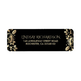 金ゴールドとブラックフローラヴィンテージ結婚式 ラベル